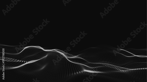 Vector black wave with motion dots. Abstract digital background. Concept connection big data. Futuristic technology backdrop.