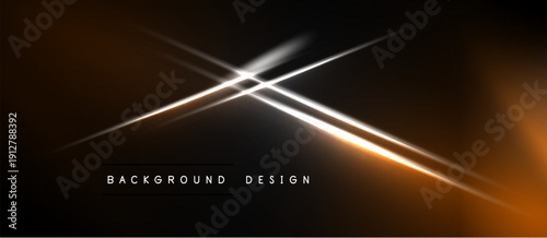 Dark background features bright lines, creating dynamic abstract design. Golden hues blend with white streaks, modern aesthetic.