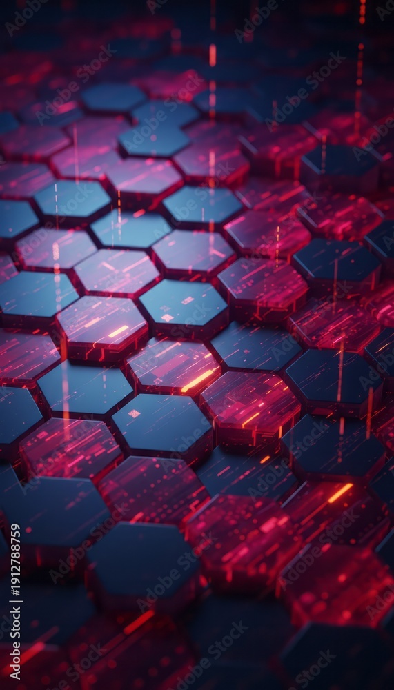 Obraz premium Abstract Hexagonal Pattern with Red Glow. Concept featuring abstract, hexagonal, pattern, red, glow.
