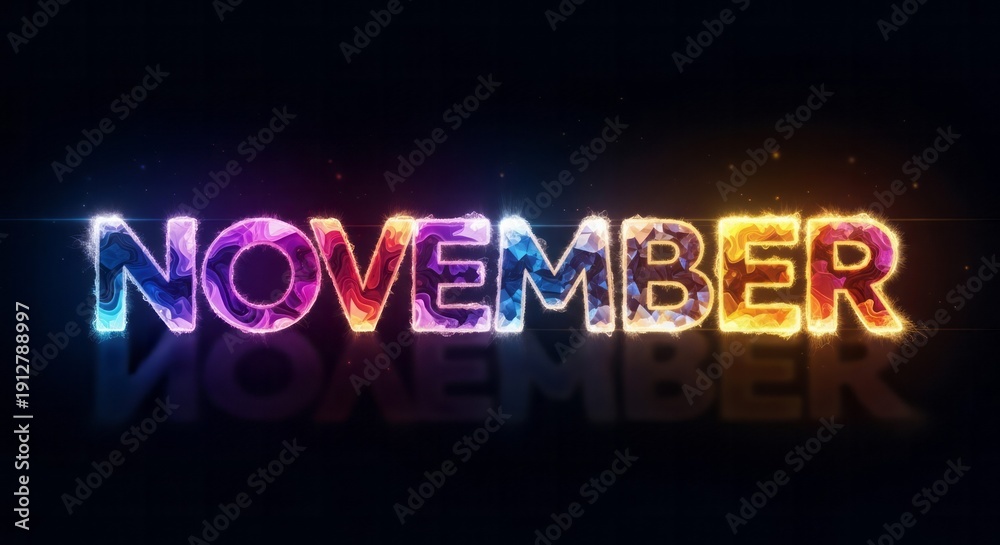 Obraz premium Colorful November Text Design. Concept featuring november, text, colorful, glowing, month.