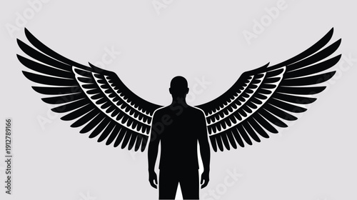 Man with angel wings standing confidently