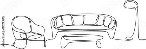 one line furniture modern minimalist boho style.one line victor illustration in white Background