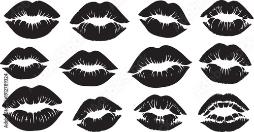 Collection of black and white lip illustrations in various shapes