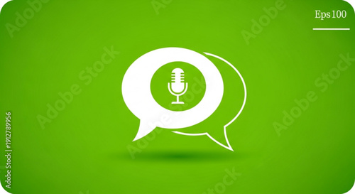Green speech bubble icon with microphone symbol for voice message or podcasting
