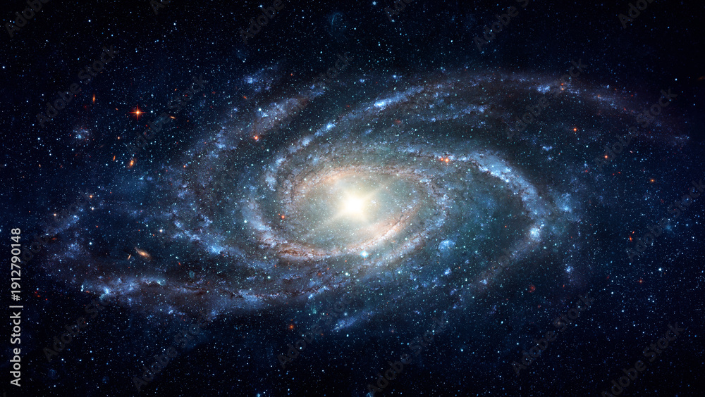 Obraz premium Spiral galaxy in deep space surrounded by stars and cosmic dust. Astronomical collage showing the structure of the universe, galaxies, star systems. Elements of this image furnished by NASA.