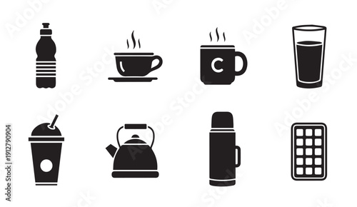 Laundry and bedroom icons set in modern minimalist style