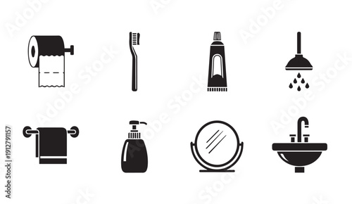 Bathroom accessories icons set in modern minimalist style
