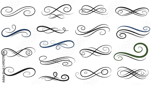 Collection of Various Swirling Patterns and Flourishes in Different Colors and Designs