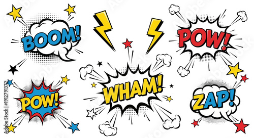Comic Book Sound Effects: BOOM, POW, WHAM, ZAP, Lightning Bolts