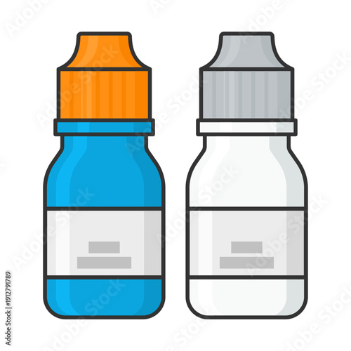 Blue and White Eye Drops with Black Outline Vector Illustration. Suitable for Healthcare Graphics, Pharmacy, and Eye Care Educational Materials.