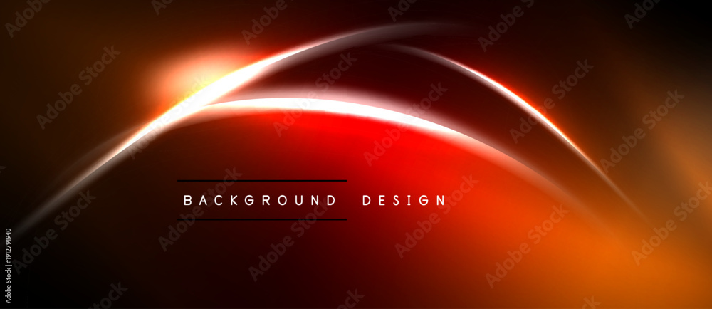 Naklejka premium Abstract red, orange glow. Dynamic curves create modern background design. Dark space emphasizes bright lines, gradients.