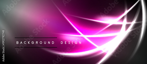 Abstract pink, purple gradients. Dynamic light streaks create modern visual effect. Text reads background design. Simple, elegant composition.