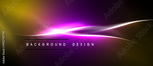 Abstract background features vibrant yellow, purple gradients. Bright lines create dynamic, modern visual effect. Text reads background design.
