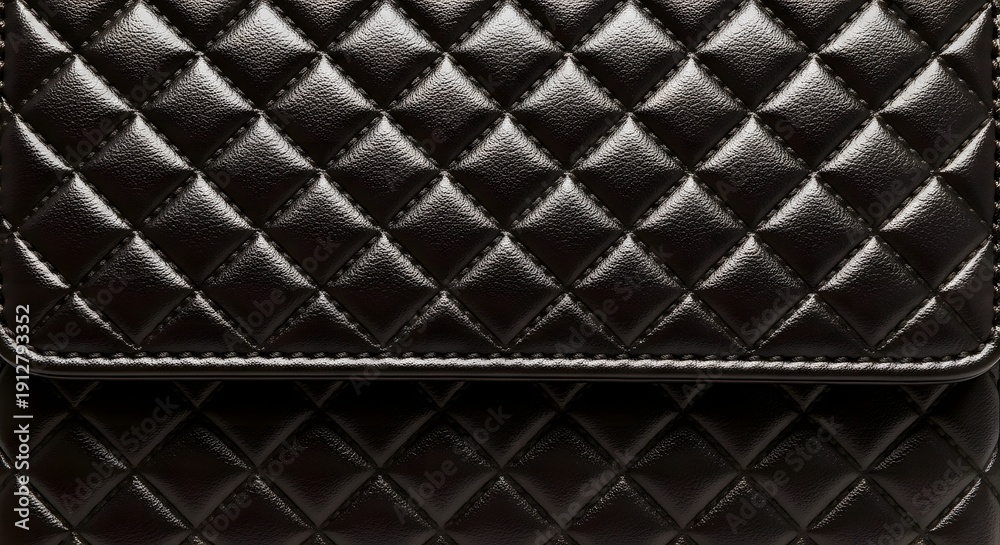 Naklejka premium Black shiny quilted leather texture with diamond pattern for luxury fashion accessories background