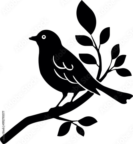 Wallpaper Mural Vector illustration of a bird silhouette perched on a tree branch in a simple nature design Torontodigital.ca