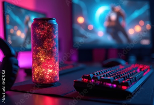Energetic Gamer Setup Aluminum Can Refreshment Ultimate Streaming Vibe
