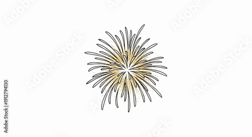 A stylized golden firework explodes against a white background, radiating outwards