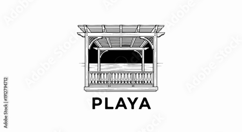 An illustration of an open-sided pavilion with intricate detailing and the word PLAYA