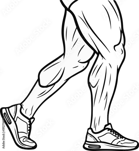 Athletic legs depicted in motion, highlighting muscle definition and athletic footwear