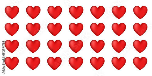 Valentines day love symbol, 3d hearts rotation. Realistic romantic emoji, red heart icon front and spin angle view. Wedding decor vector set. Object spin animation for gaming isolated on white