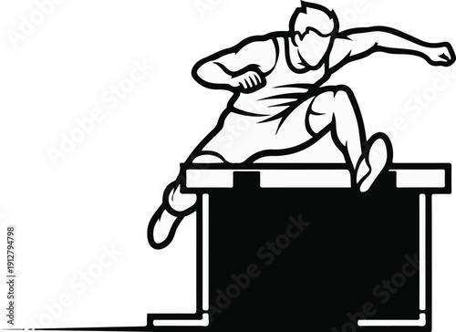Athlete in motion, leaping over a hurdle with dynamic lines