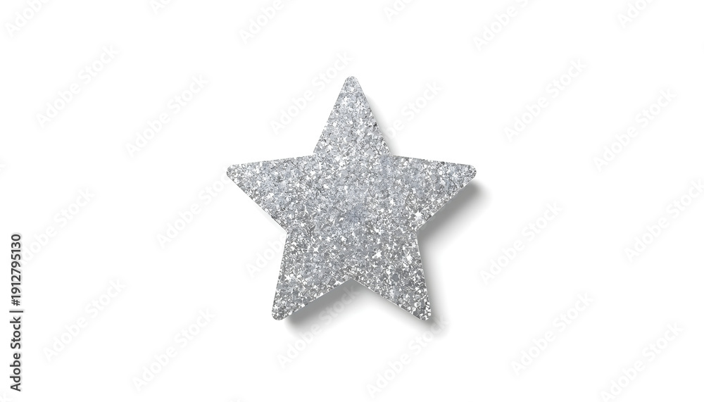 Fototapeta premium A sparkly silver star on a white background with glitter