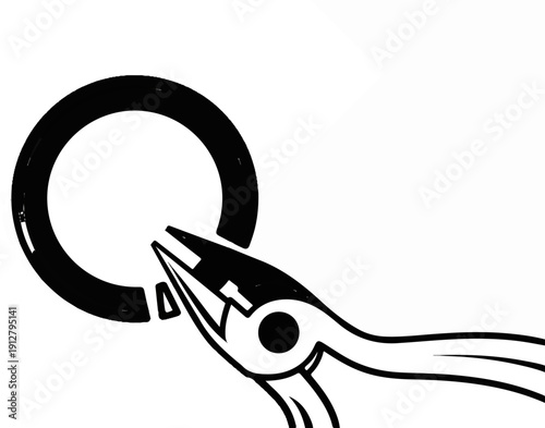 A stylized illustration of a pair of pliers gripping a circular ring with a small gap