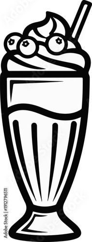 A stylized black and white outline of a tall glass with a refreshing beverage