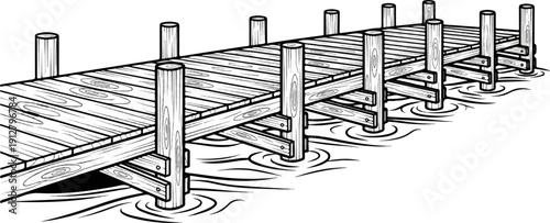 A wooden dock with posts extending into rippling water