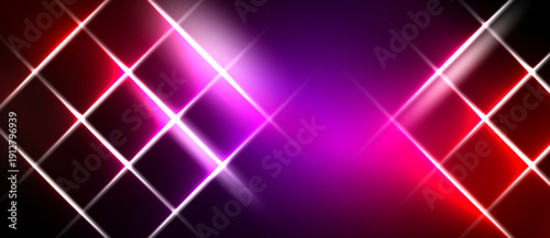 Bright abstract background. Diagonal lines create grid pattern. Pink, purple hues dominate, with radiant glow effect. Modern design.