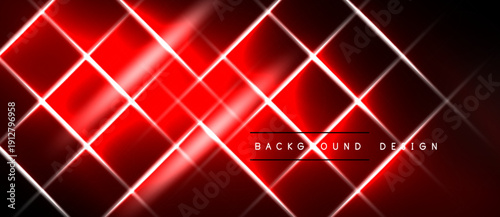 Bright red lines intersect forming diamond shapes. Dark background enhances glowing effect. Text reads background design. Modern, vibrant visual.