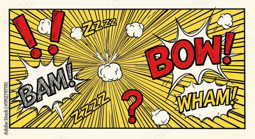 Comic Book Action Explosion with Sound Effects and Question Mark