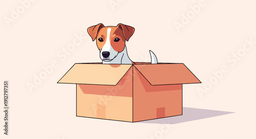 Adorable dog peeking out of a cardboard box