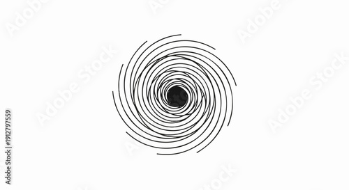 Abstract black spiral vortex design on white background