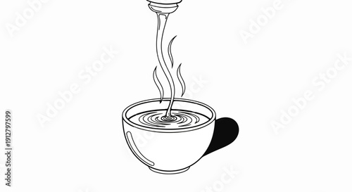A steaming cup of liquid, with a stream pouring in from above