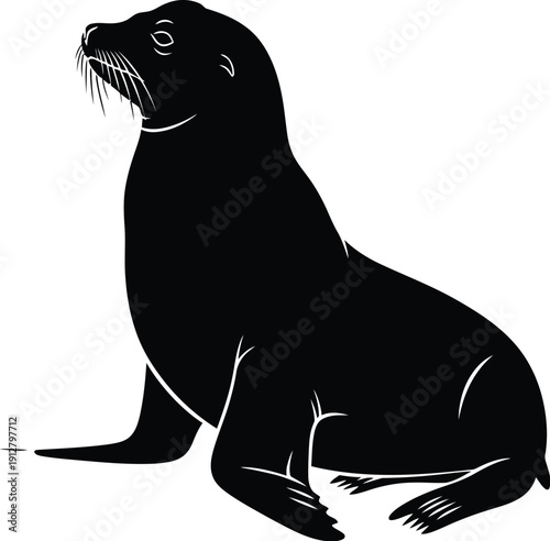 Seal illustration sitting on ground viewed from side Whisk_8c9274b6202e1dbb3da4b14b97abb3b2dr.eps