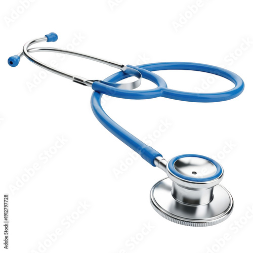 Blue stethoscope on transparent background for medical use