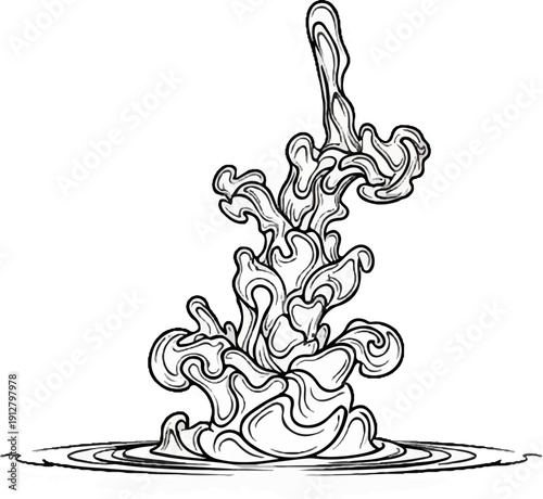Black and white abstract ink plume rising from water
