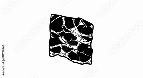 Abstract black and white fractured shape with thin white lines