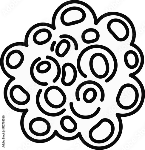 Abstract black and white organic shape with many circular and oval voids