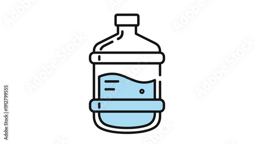 Detailed icon of a large plastic water bottle filled with refreshing blue water for a standard office water cooler or hydration needs.