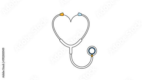 Simple medical stethoscope illustration where the tubes form a heart shape symbolizing healthcare love and heart health.