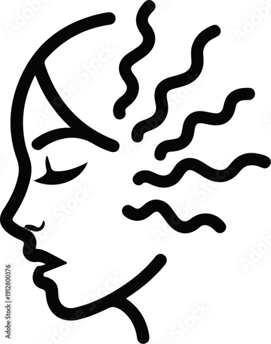 Abstract profile of a person with wavy lines emanating from their head