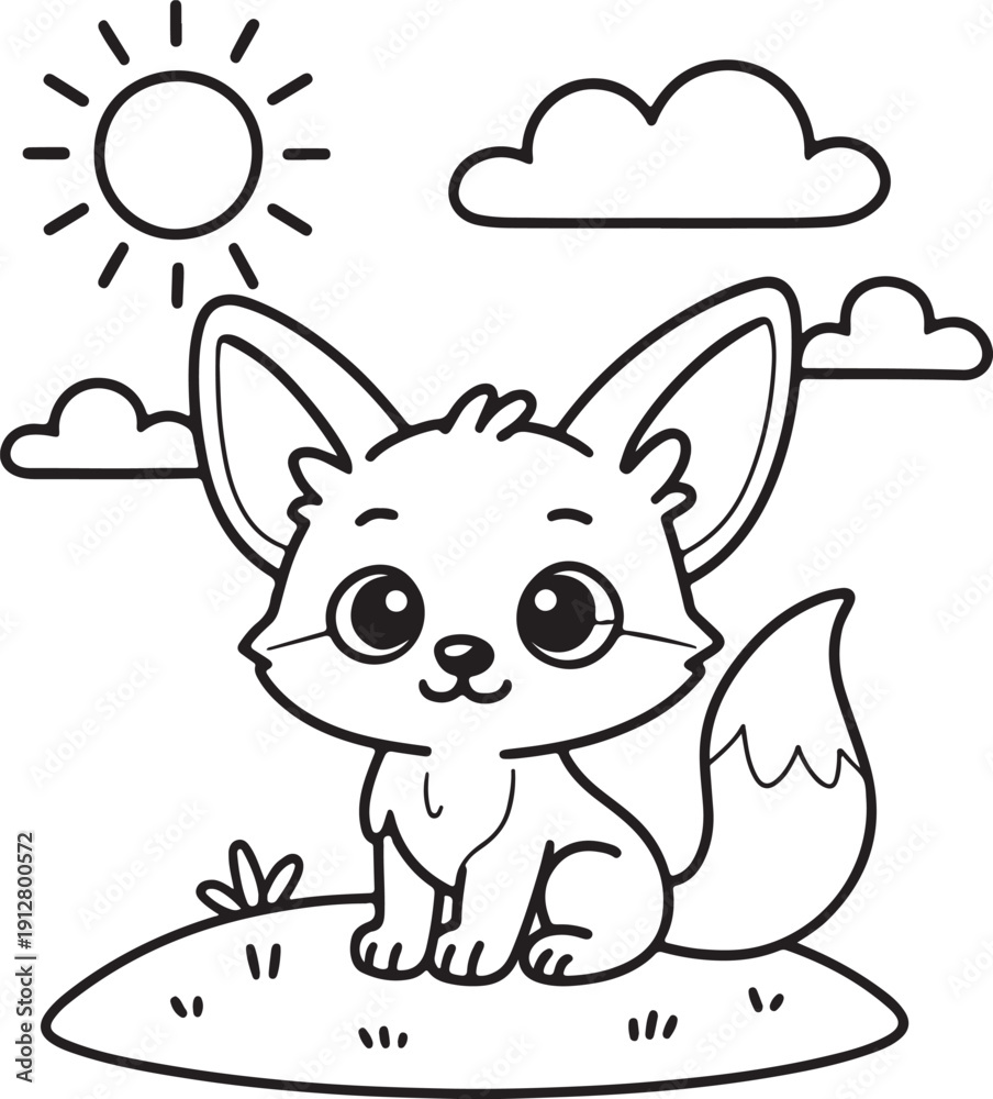 Fototapeta premium Cute fox vector line art illustration on white background