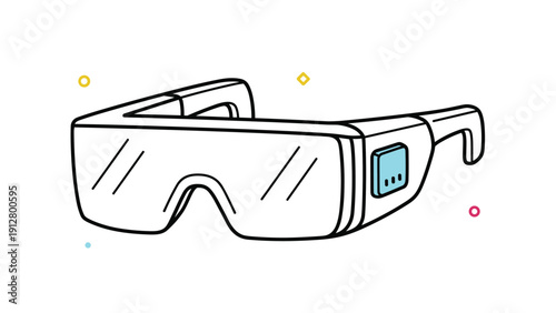 High-tech smart glasses or virtual reality goggles with sleek white frames and electronic components on a plain background.