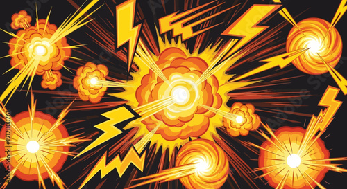 Explosion and Lightning Strikes: Dynamic Comic Book Style Action Background