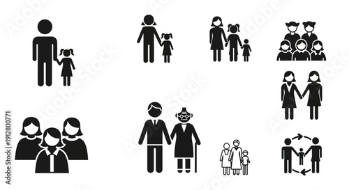 Diverse Family and People Icons: Generations, Relationships, Community