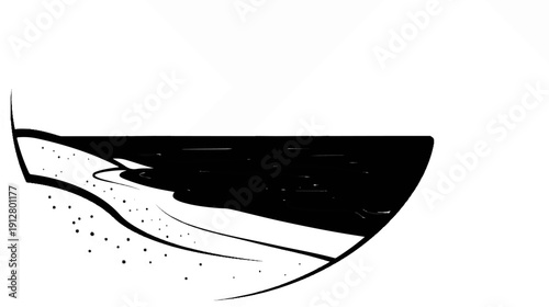 Abstract representation of a dark, turbulent expanse bordered by a light, textured ground