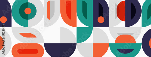 Geometric pattern. Repeating shapes create modern, colorful design. Simple forms, flat style, minimalist aesthetic.