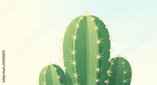 A trio of green cacti stand against a soft, gradient background